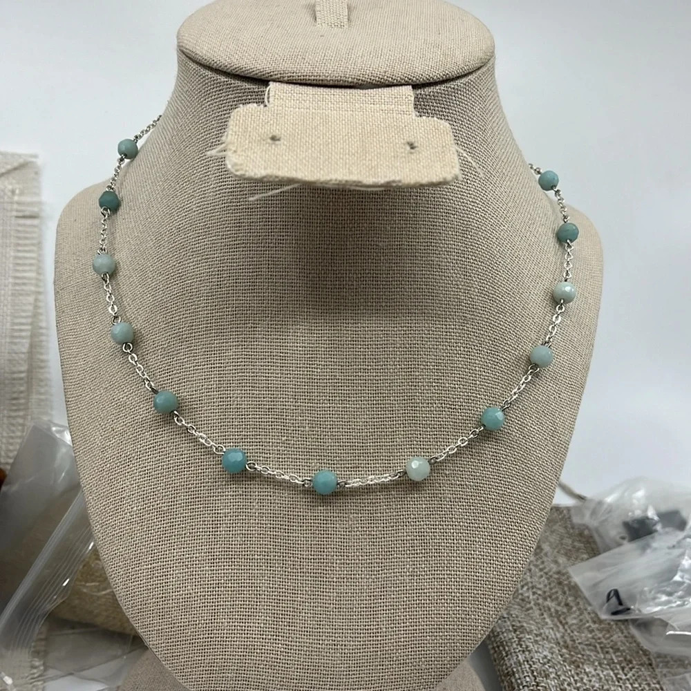 Vintage Napier Silver Tone Necklace with Aqua Blue Stones 14"-16"